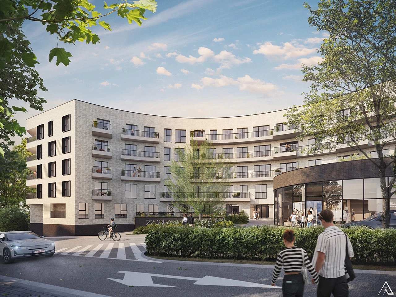 Simulation 3D au sol d’un projet immobilier en construction à Bruxelles