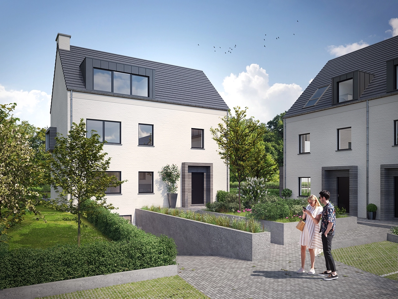 Visualisation 3D extérieure d’un ensemble de maisons résidentielles