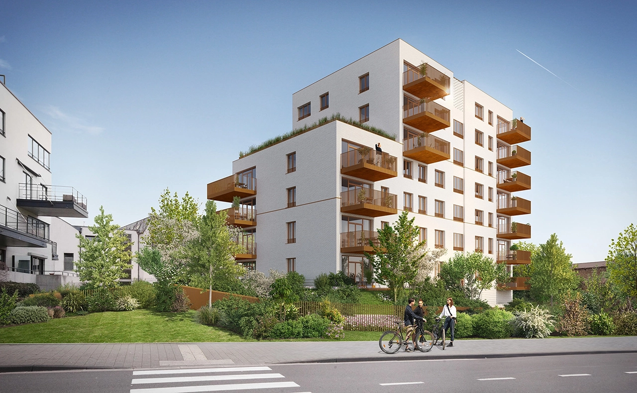 Visualisation 3D extérieure d’un immeuble à appartements