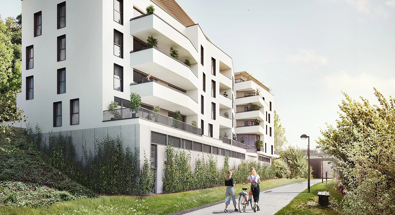 Visualisation 3D extérieure d’un immeuble à appartements