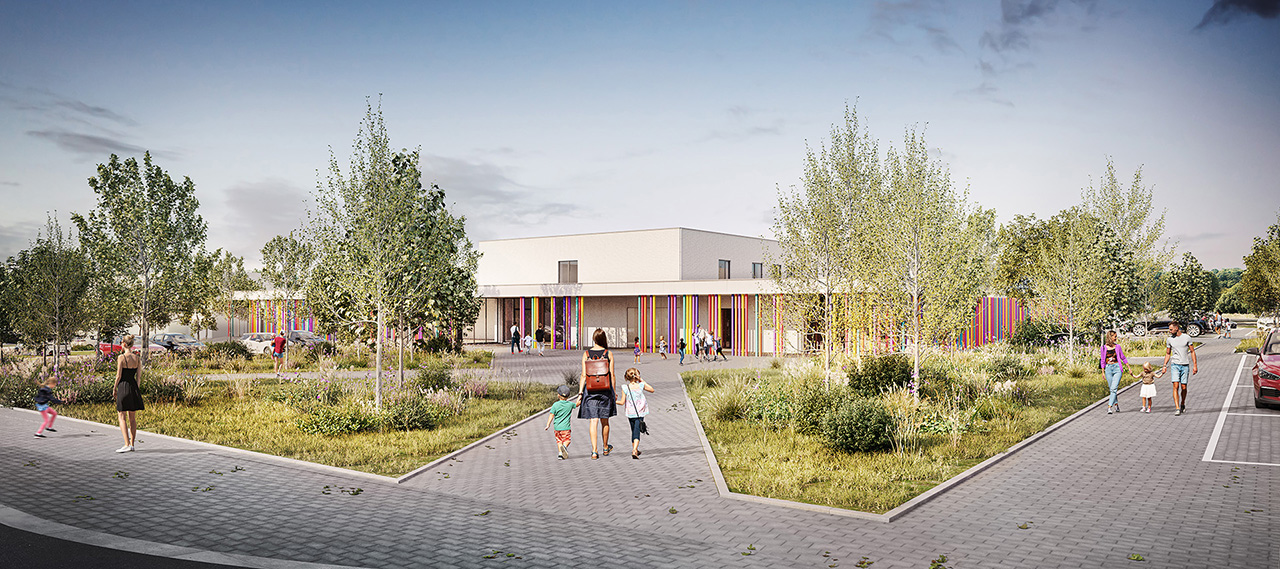 Aperçu d’une animation 3D du projet du Manège École Plateau Bellecourt