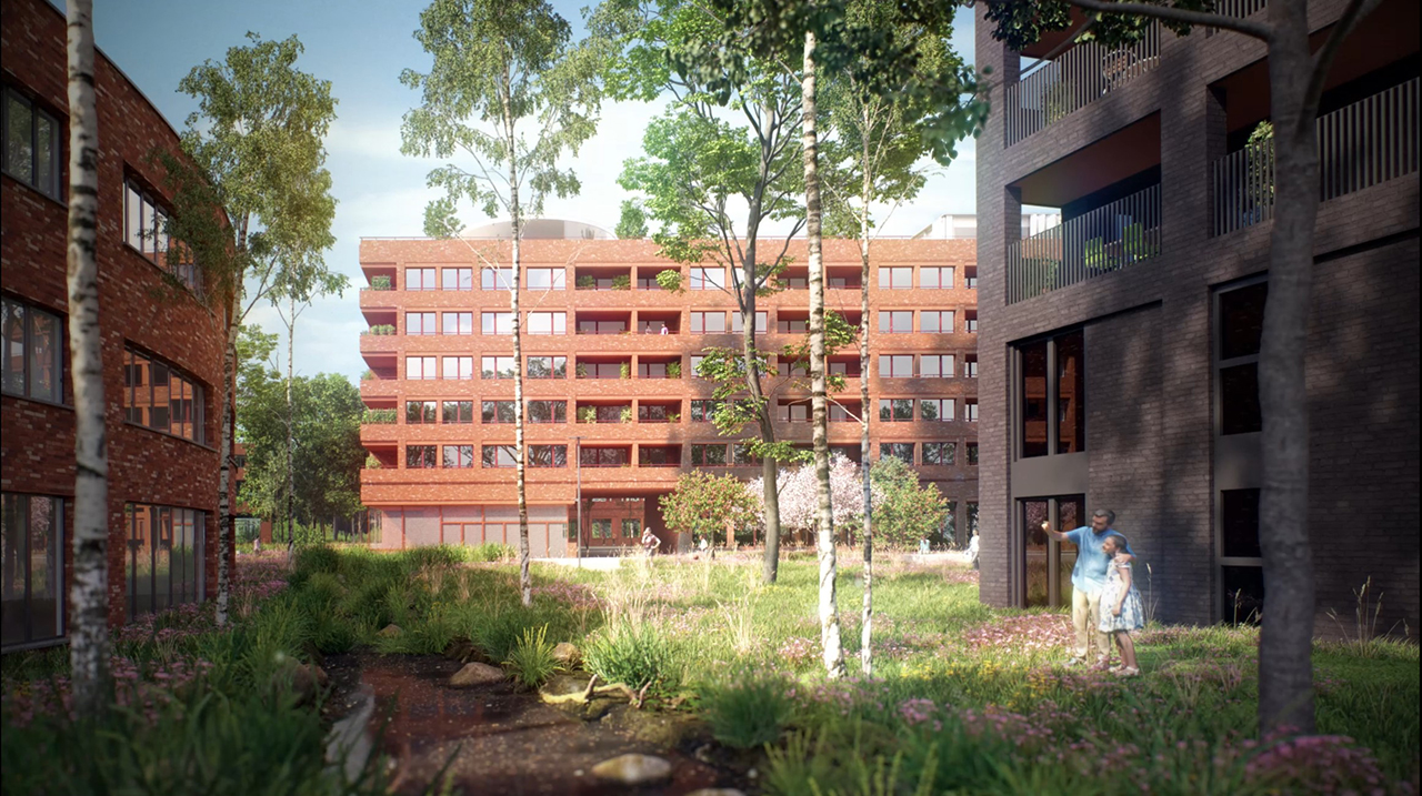 Visualisation 3D extérieure au pied d’un immeuble du projet Josaphat