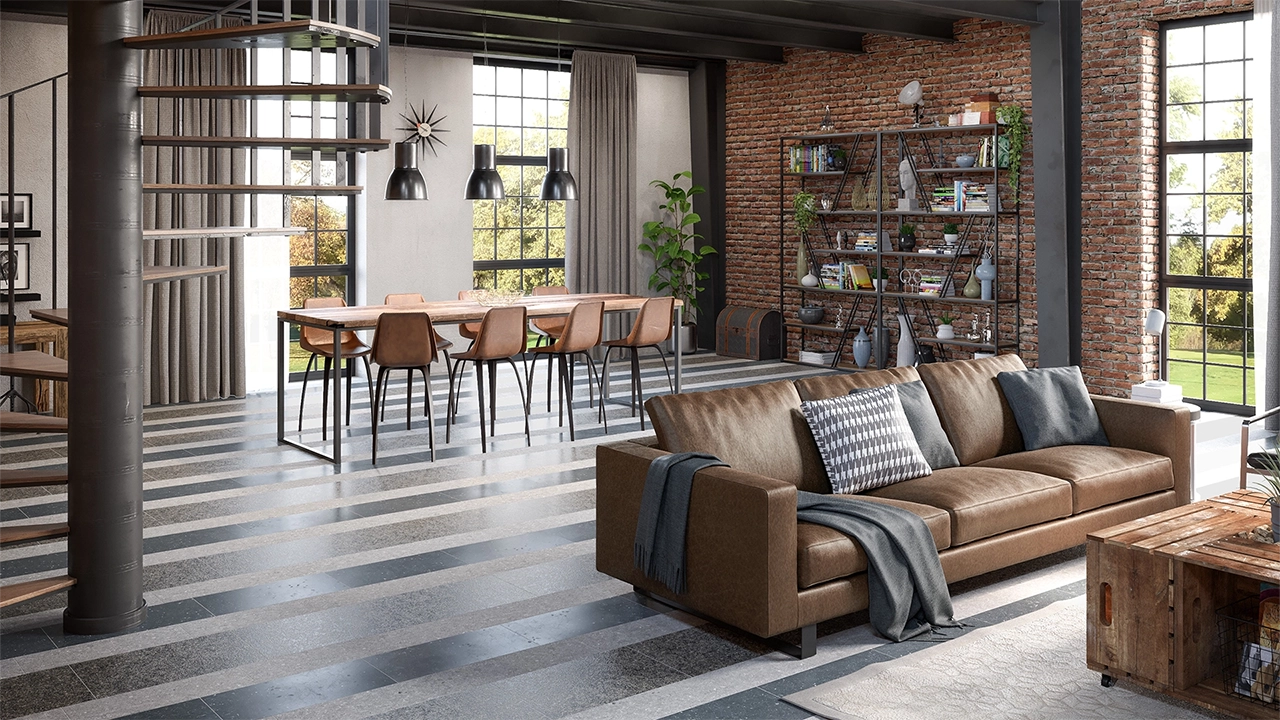 Aperçu d’une animation 3D intérieure d’un loft pour les Carrières du Hainaut